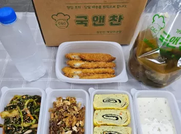 오늘의반찬 5종세트 - 시래기된장국,생선까스&타르타르소스, 명엽채간장볶음, 김계란말이, 열무김치,어린이반찬